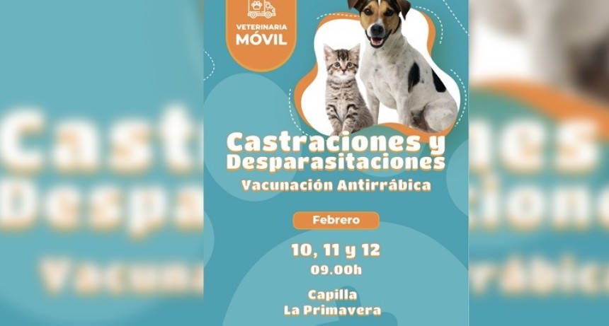 Se realizarÃ¡ un operativo de veterinaria mÃ³vil en La Primavera