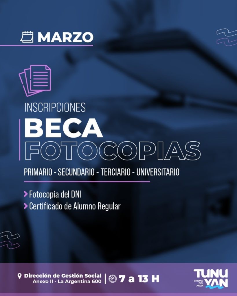 Tunuyán lanza inscripciones para beca de fotocopias