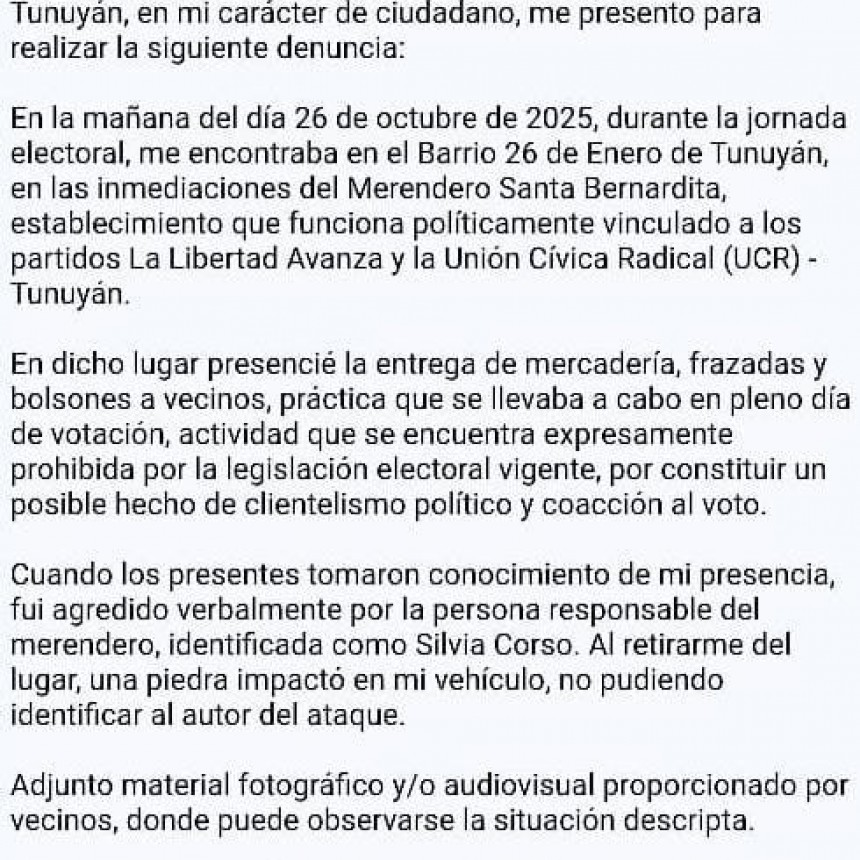 FUERTE DENUNCIA A CAMBIA MENDOZA Y LLA POR ENTREGA DE BOLSONES EN PLENO PROCESO ELECCIONARIO